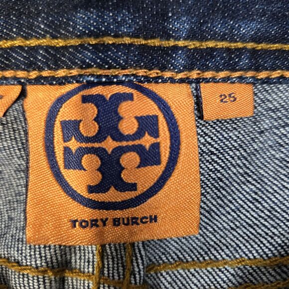 Tory Burch Bootcut Jeans Womens 25 Classic Tory Logo Low Rise Y2K Style Designer - Picture 7 of 13